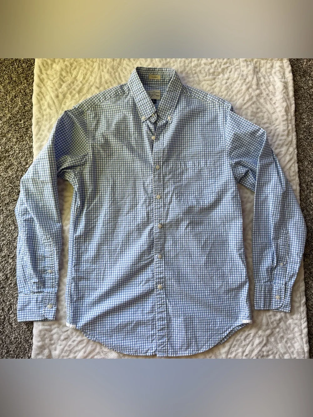 J.Crew Classic Men’s Blue Gingham Check Button Down Shirt Size Small 100% Cotton